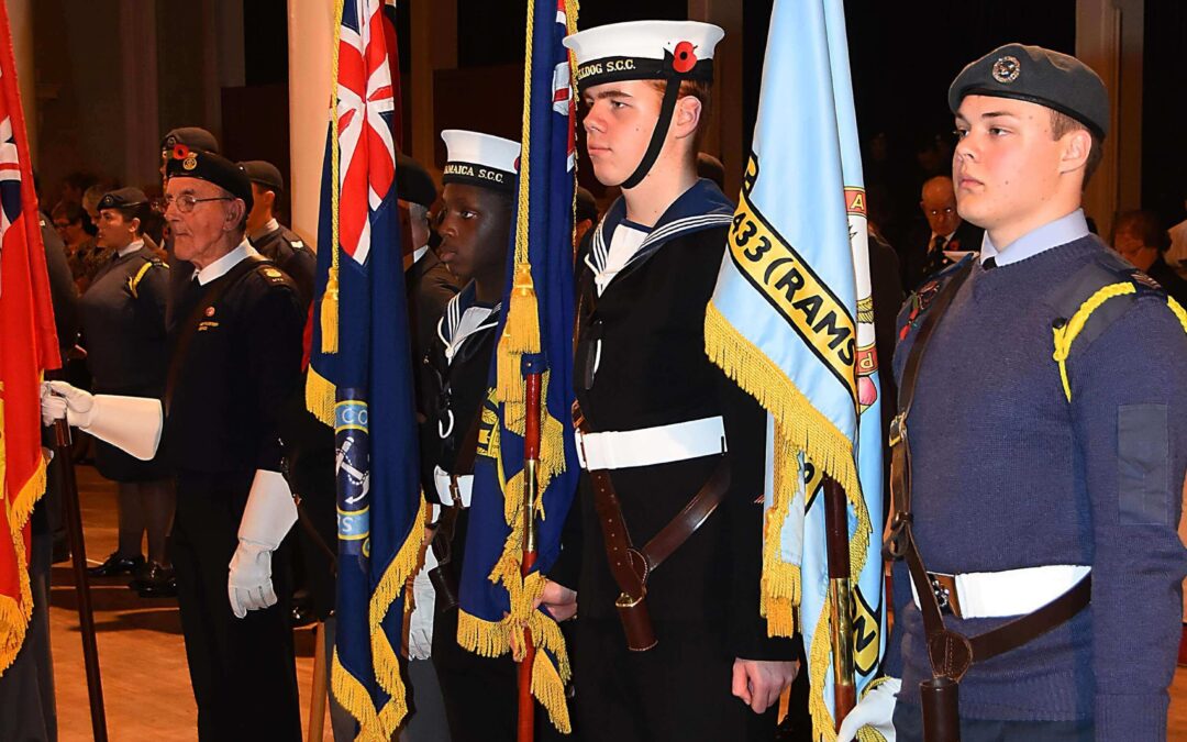 Smart on parade. Standard Bearers from Margate SCC TS Jamaica, Ramsgate and Broadstairs SCC TS Bulldog, and 2433 (Ramsgate & Manston) Squadron Royal Air Force Cadets. © Barry Duffield DL
