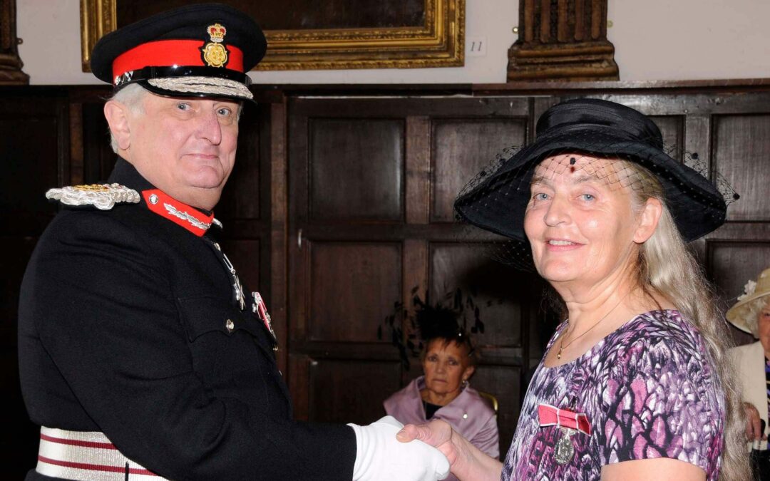 Mrs Janice Chapman from Tunbridge Wells being awarded her BEM from the Lord-Lieutenant, for services to Young People in Kent.