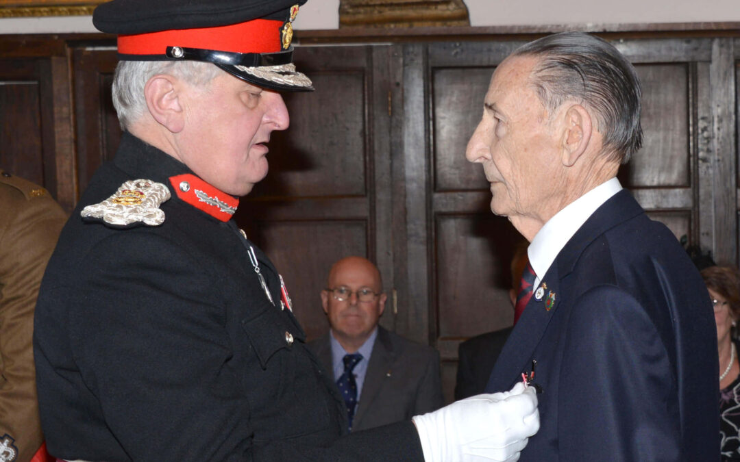 The Lord-Lieutenant presenting the BEM to Major (Ret’d) Bernard