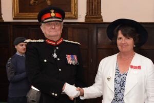 Mrs Shelley Phillips pictured with the Lord-Lieutenant. (c) Barry Duffield DL.