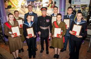 The Lord-Lieutenant pictured with nine Lord-Lieutenant Cadets for 2019 who will accompany him on County engagements throughout the year. © Stewart Turkington