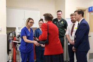 Princess Anne meets the staff working in Medway Maritime Hospital's emergency department.(c) Medway NHS Foundation Trust.